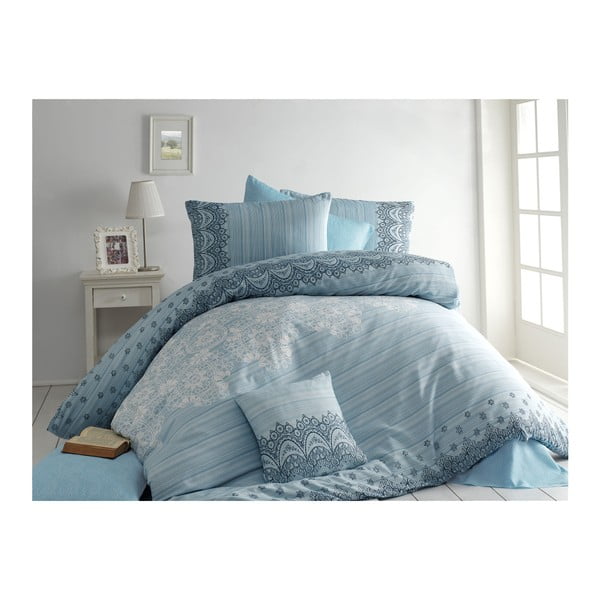 Gaiši zila gultasveļas un gultasveļas komplekts divguļamai gultai Camille, 200 x 220 cm