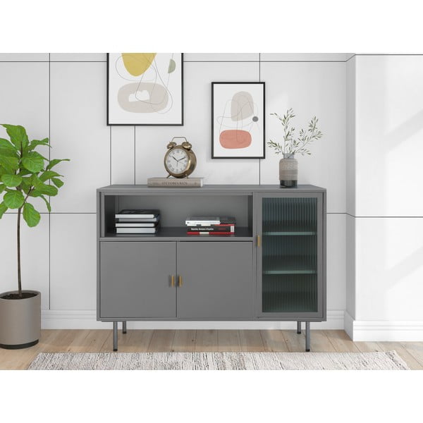 Pelēka metāla vitrīna 104x80 cm Rosalie – Støraa-image-1