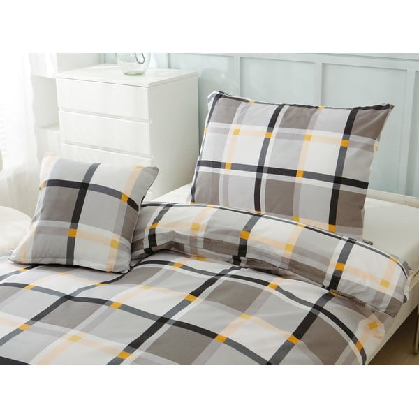 Brūna/krēmkrāsas vienvietīga gultas veļa no mikrosatīna 140x200 cm Henry – My House-image-1