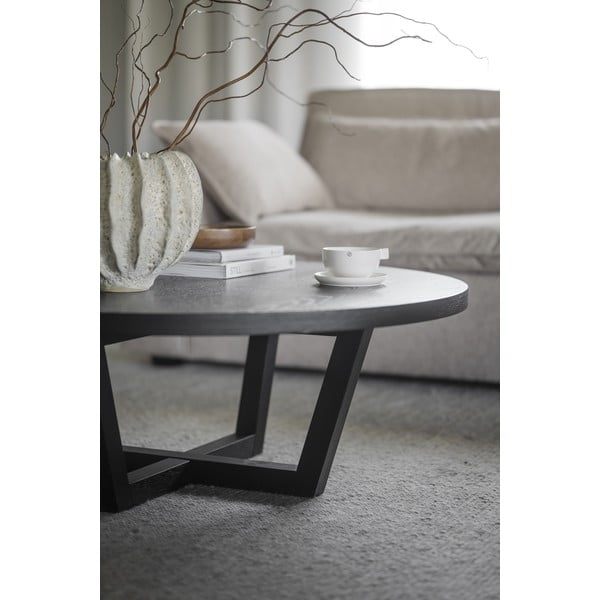 Melns apaļš žurnālgaldiņš ar ozolkoka imitāciju ø 110 cm Boxford – Rowico-image-3