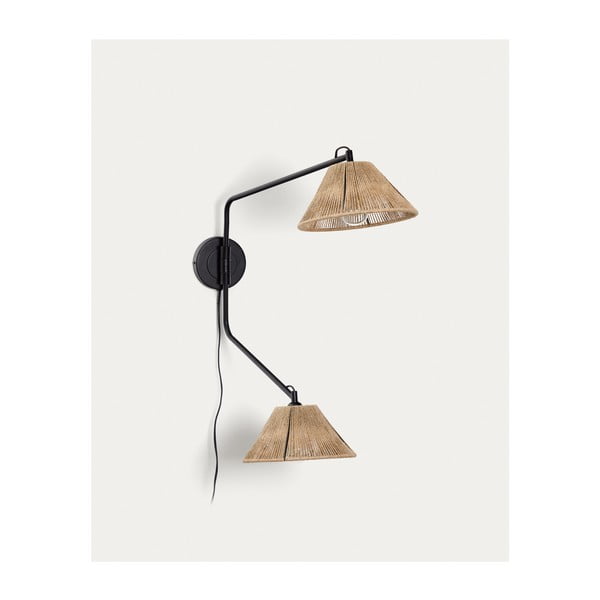 Melna/dabīga toņa sienas lampa Pontos – Kave Home-image-3