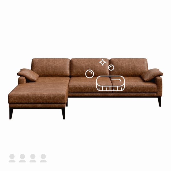 Četrvietīga dīvāna ar ādas polsterējumu tīrīšana, mitrā dziļā tīrīšana + ādas kopšana