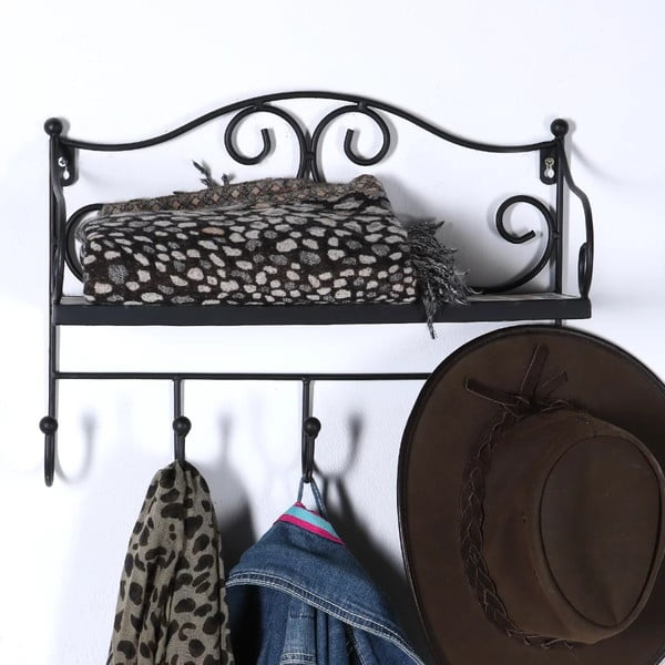 Melns metāla sienas pakaramais ar plauktu 42 cm Almeria – Garden Pleasure-image-1
