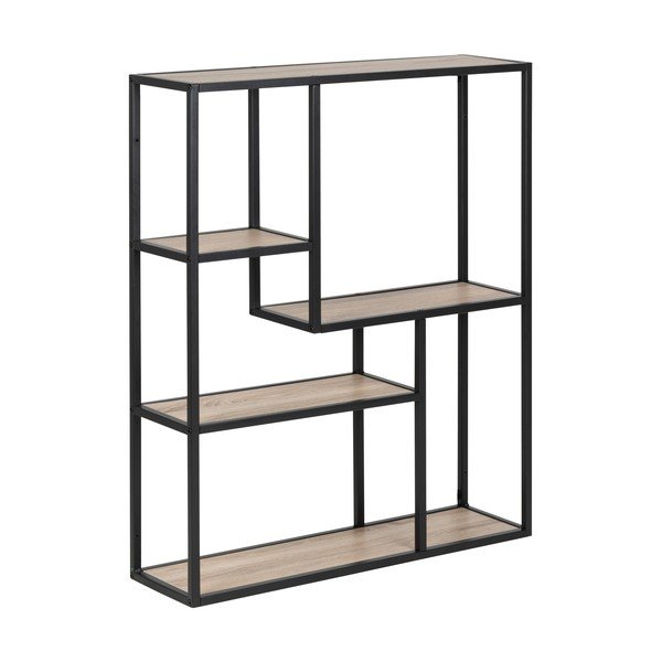 Melns/dabīga toņa sienas grāmatplaukts ar ozolkoka imitāciju 75x91 cm Seaford – Actona-image-2