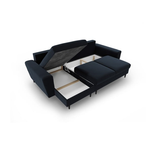 Tumši zils samta salokāms stūra dīvāns ar uzglabāšanas vietu Kyoto – Cosmopolitan Design-image-3