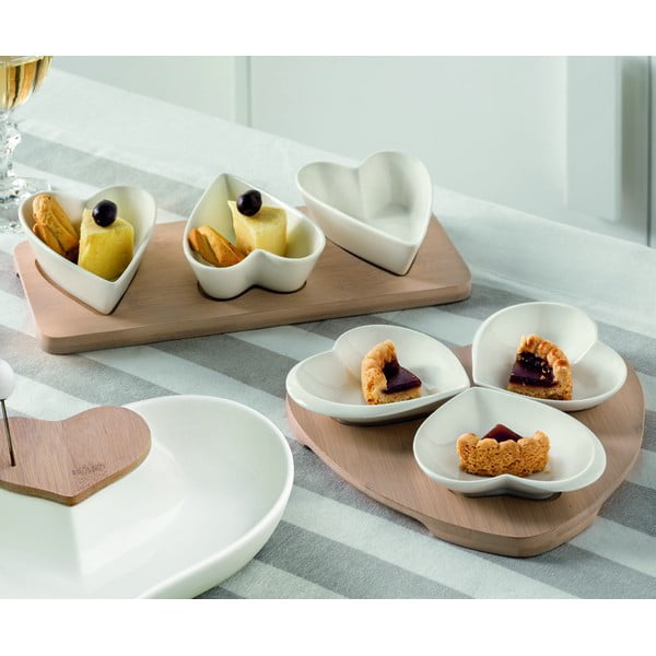 3 porcelāna trauku komplekts uz bambusa paplātes Brandani Hearts-image-1