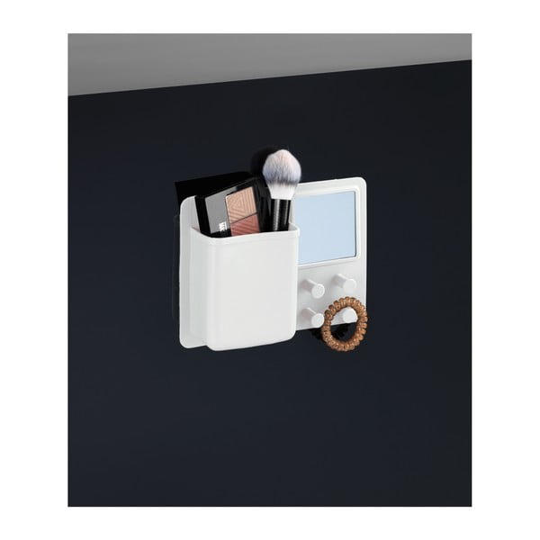 Balts silikona sienas organizators ar āķiem un spoguli Wenko Ampio-image-3