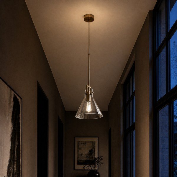 Zelta krāsas metāla piekaramā lampa ar stikla abažūru ø 25 cm Trieste – Premier Housewares-image-1