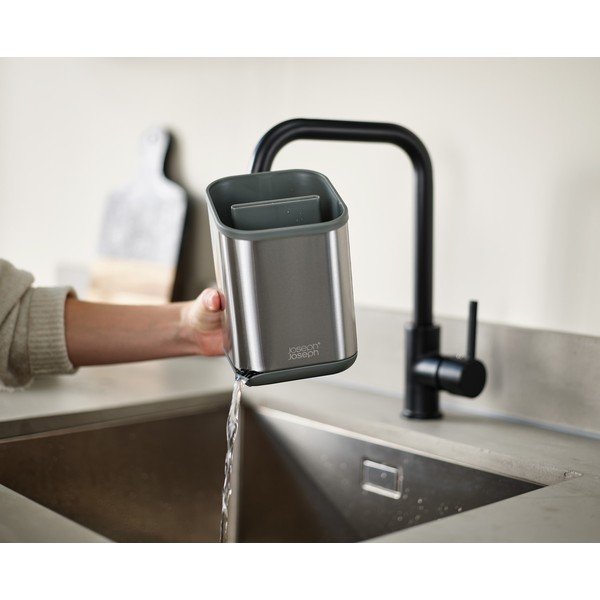 Spīdīgas sudraba krāsas nerūsējošā tērauda trauku žāvētājs galda piederumiem 11x11,5 cm Duo Steel – Joseph Joseph-image-3