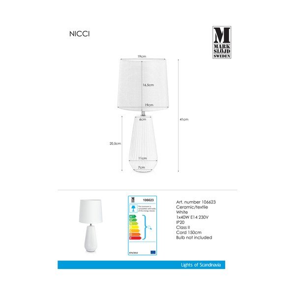 Balta galda lampa Markslöjd Nicci, ø 19 cm-image-1