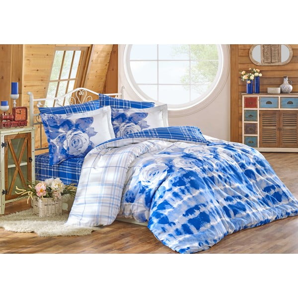 Zila gultas veļa ar palagu divguļamai gultai Nadia, 200 x 220 cm