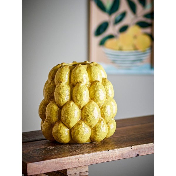 Dzeltena akmensmasas ar rokām apgleznota vāze (augstums 22 cm) Limone – Bloomingville-image-3