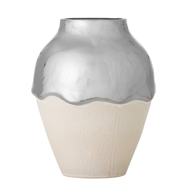 Krēmkrāsas/sudraba krāsas akmensmasas vāze (augstums 26 cm) Silvio – Bloomingville