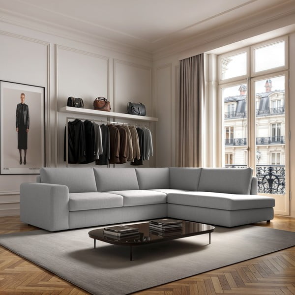 Gaiši pelēks stūra dīvāns (ar labo stūri/L veida) Baga – Rodier-image-1