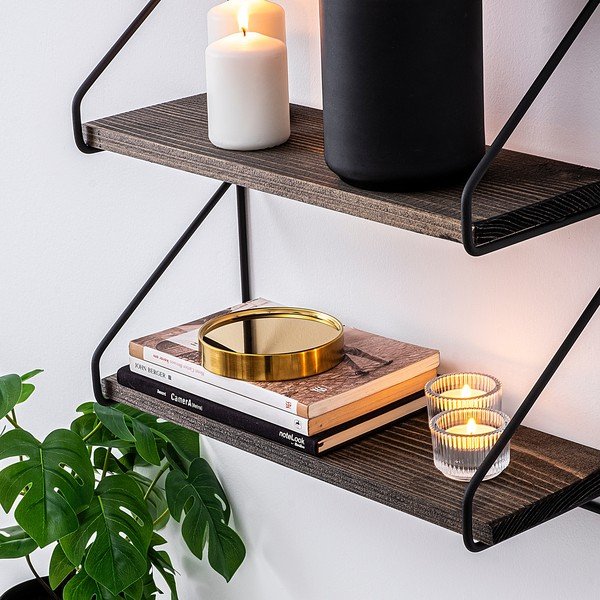 Dabīga toņa daudzlīmeņu egles masīvkoka sienas plaukts 40 cm Violaceae – Kalune Design-image-4