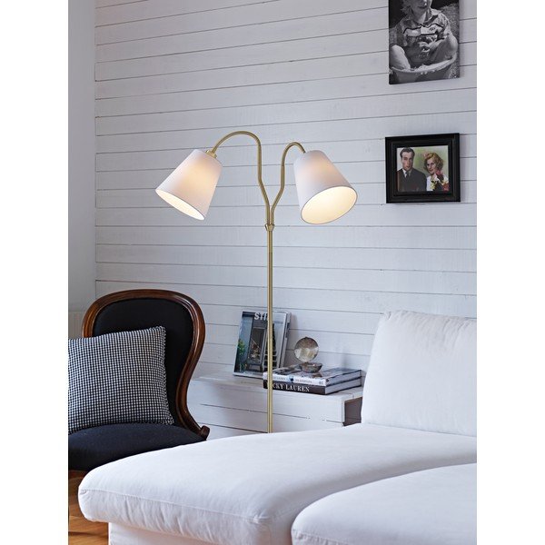 Zelta brīvi stāvoša lampa ar baltiem abažūriem Markslöjd Modena-image-1