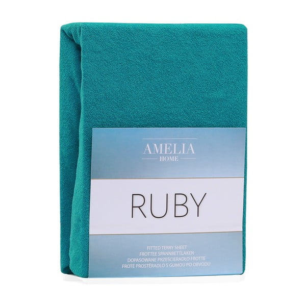 Tumši zaļš/zils frotē palags ar gumiju 140x200 cm Ruby – Restilo-image-2