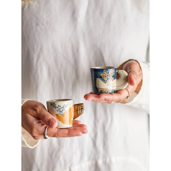 Zilas/krēmkrāsas espreso māla tasītes (2 gab.) 55 ml Hezha – Bloomingville-image-1