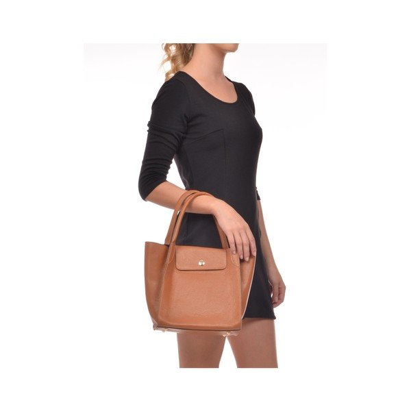 Konjaka brūna ādas rokassomiņa Roberta M Pola Cognac-image-3