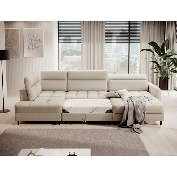 Bēšs samta salokāms/ar uzglabāšanas vietu stūra dīvāns (ar kreiso stūri/U veida) Berrto – ELTAP-image-4