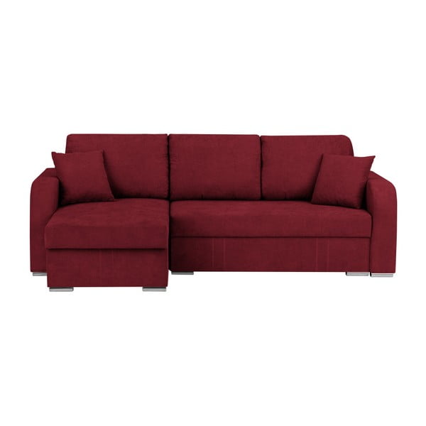 Tumši sarkans stūra dīvāns ar gultu un uzglabāšanas vietu Melart Louise