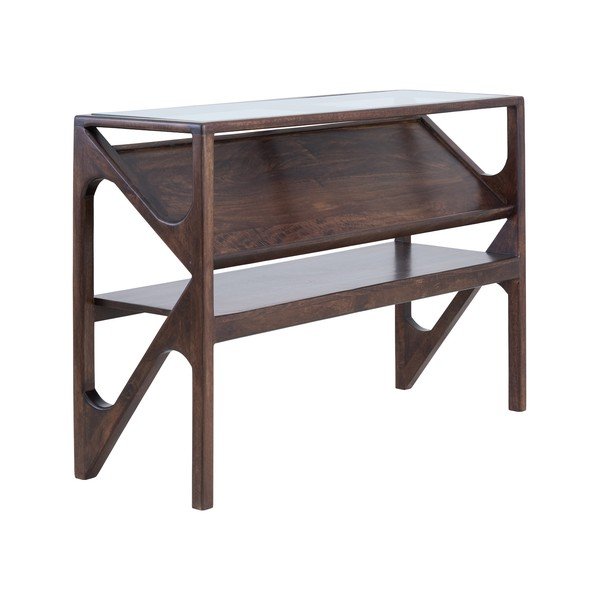 Tumša dabīga toņa konsoles galds ar stikla galda virsmu 41x119 cm Yuki – Light & Living