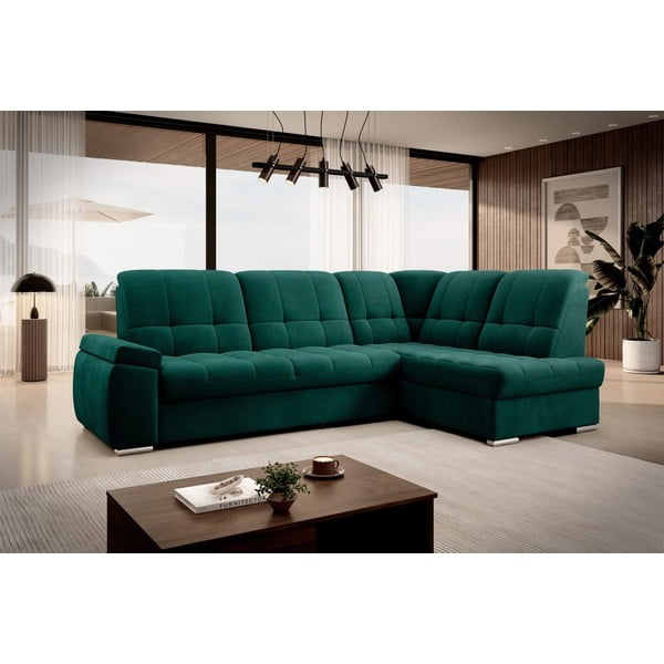 Zaļš samta salokāms/ar uzglabāšanas vietu stūra dīvāns (ar labo stūri/L veida) Sado – ELTAP-image-4