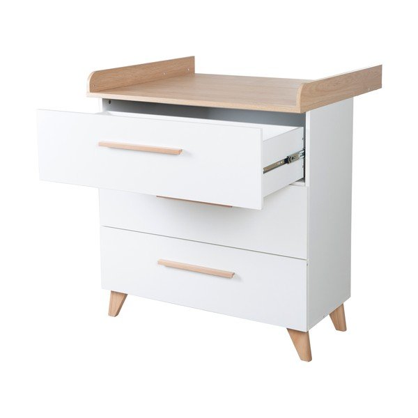 Balta bērnu kumode ar ozolkoka imitāciju un pārtinamo galdiņu 88,5x99x76 cm Léon – Roba-image-3