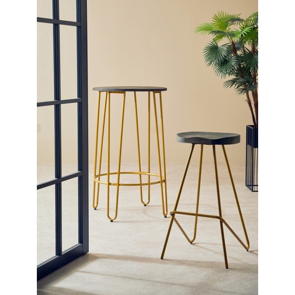 Zelta krāsas/dabīga toņa gobas masīvkoka bāra taburete (sēdekļa augstums 78 cm) District – Premier Housewares-image-3