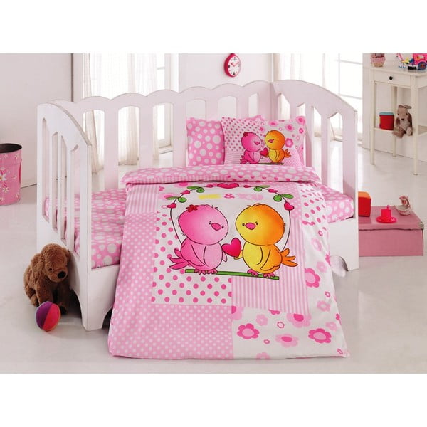 Bērnu gultasveļas un gultasveļas komplekts Pink Birds, 100x150 cm