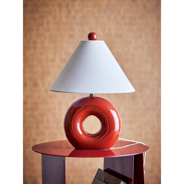 Sarkana/krēmkrāsas keramikas galda lampa ar auduma abažūru (augstums 42 cm) Panja – Bloomingville-image-2