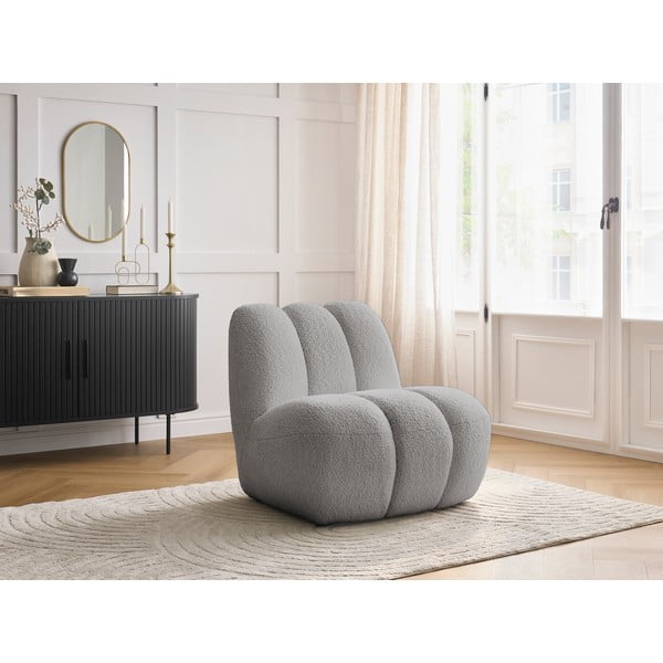 Gaiši pelēks atpūtas krēsls no buklē auduma Janissaire – Bobochic Paris-image-1