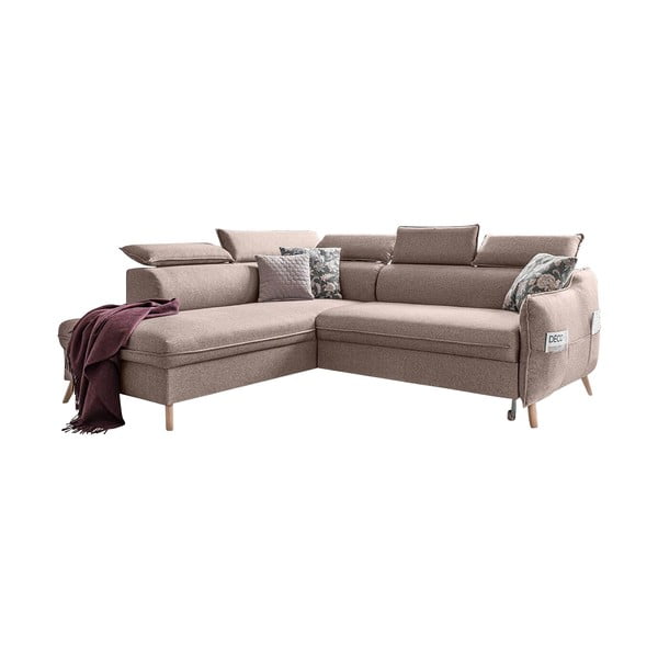 Bēšs salokāms stūra dīvāns (ar kreiso stūri) Sweet Harmony – Miuform