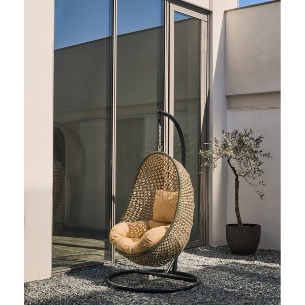 Zaļš/dabīga toņa polsterēts dārza piekaramais krēsls Cira – Kave Home-image-1