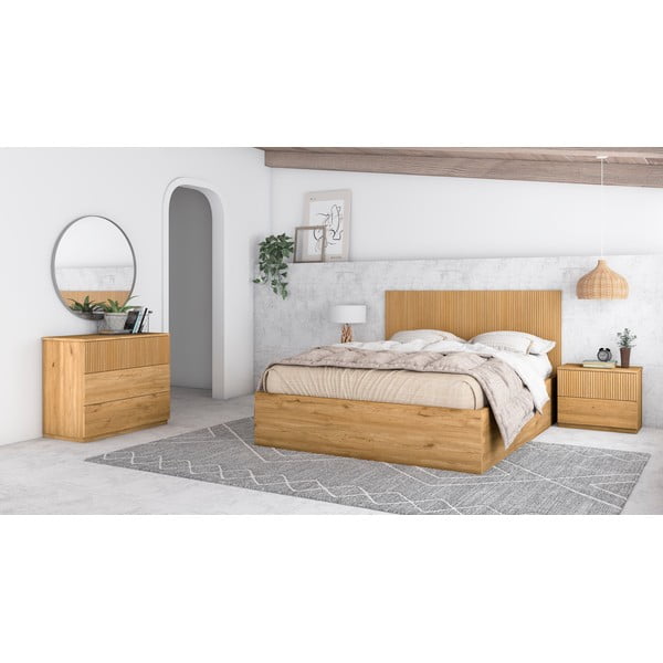 Dabīga toņa zema kumode ar ozolkoka imitāciju 100x72 cm Rayana – Marckeric-image-1