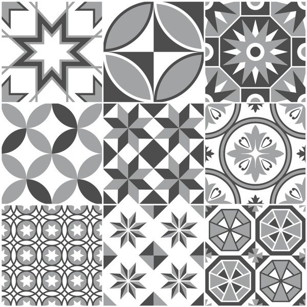 9 sienu uzlīmju komplekts Ambiance Wall Decal Tiles Azulejos Shades of Gray Sotchi, 15 x 15 cm-image-1