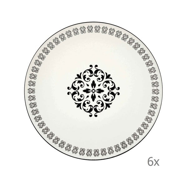 6 krēmkrāsas porcelāna pusdienu šķīvju komplekts ar melnu ornamentu Mia Libre Rosette, ⌀ 26 cm