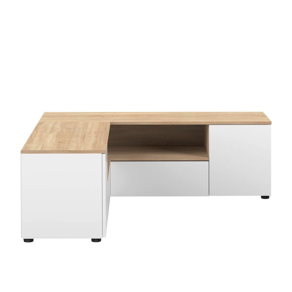 Balts/dabīga toņa TV galdiņš ar ozolkoka imitāciju 130x46 cm Angle – TemaHome-image-2