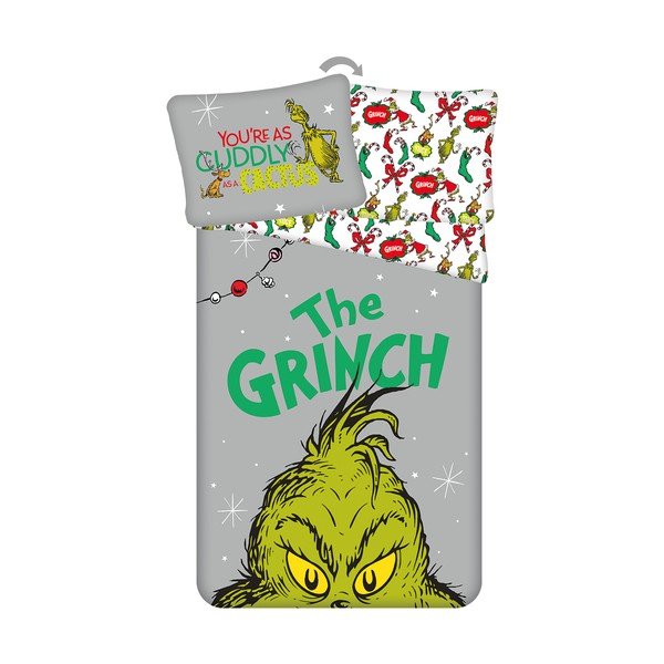 Zaļa/pelēka vienguļamā kokvilnas bērnu gultas veļa 200x140 cm Grinch – Jerry Fabrics