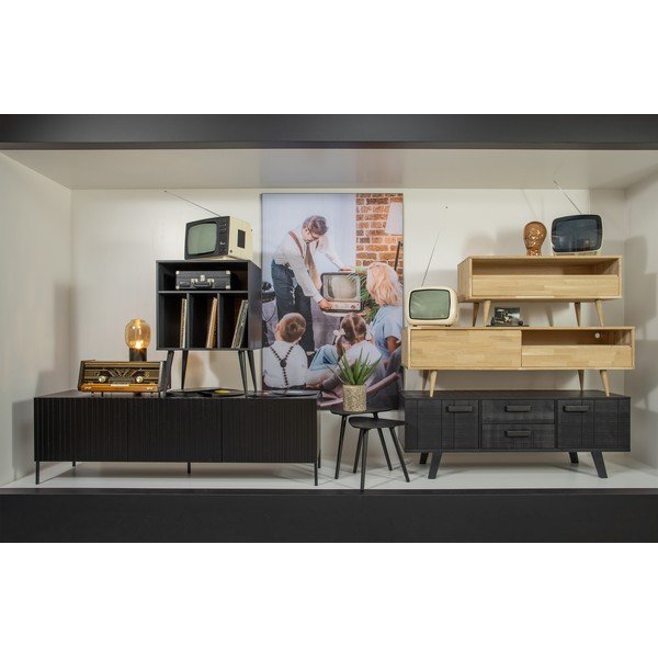 Melns priedes masīvkoka TV galdiņš 150x55 cm Watch – De Eekhoorn-image-1