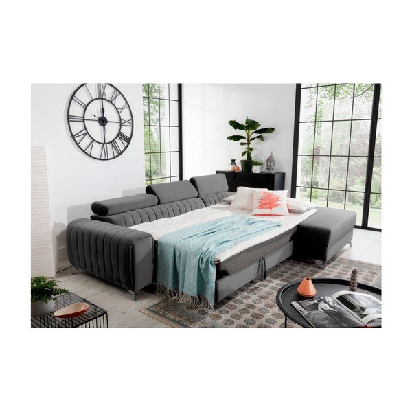 Tumši pelēks samta salokāms/ar uzglabāšanas vietu stūra dīvāns (ar labo stūri/ar zvilni) Grayson – ELTAP-image-4