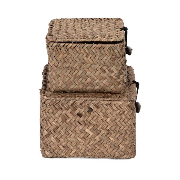 2 tumši brūnu uzglabāšanas grozu komplekts no niedrēm Compactor Lidwhite-image-4