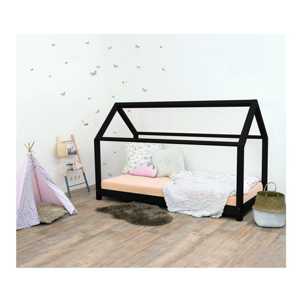 Melna bērnu gulta bez sāniem no egles Benlemi Tery, 70 x 160 cm