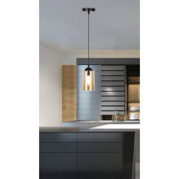Melna piekaramā lampa ar stikla abažūru ø 10 cm Bistro – Candellux Lighting-image-3