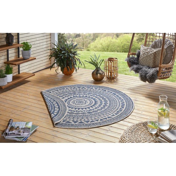 Zils un krēmkrāsas āra paklājs NORTHRUGS Coron, ø 140 cm-image-3