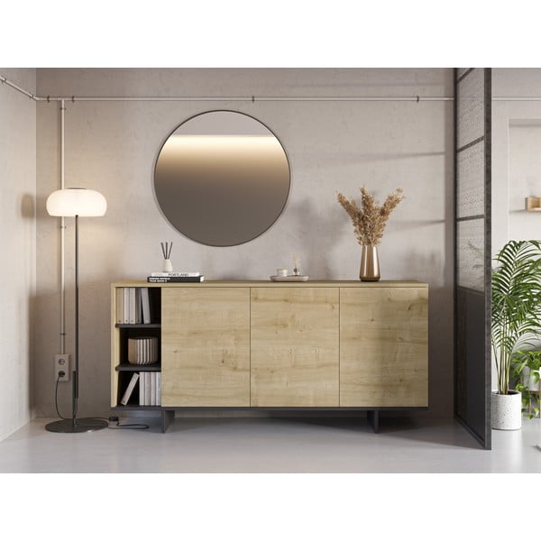 Dabīga toņa zema kumode ar ozolkoka imitāciju 170x80 cm Cequoia – Marckeric-image-1