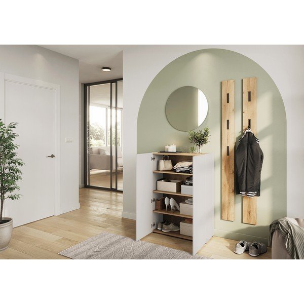 Krēmkrāsas skapītis ar ozolkoka imitāciju 74x105x33 cm Alviano – Germania-image-1