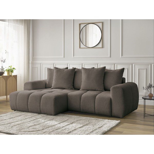 Brūns salokāms stūra dīvāns no buklē auduma ar uzglabāšanas vietu (ar kreiso stūri/ar zvilni) Roxelane – Bobochic Paris-image-3