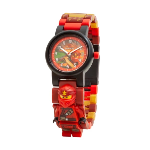 Sarkans rokas pulkstenis ar atlokāmu siksniņu un LEGO® NINJAGO Kai minifigūriņu