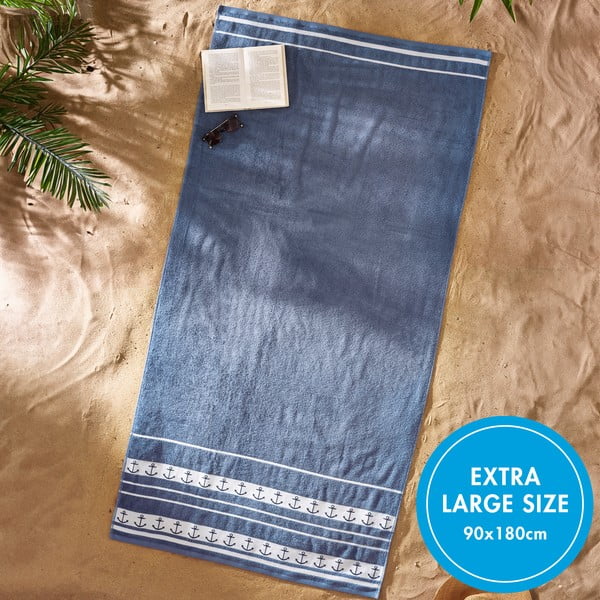 Zils kokvilnas pludmales dvielis 90x180 cm Anchors – Catherine Lansfield-image-4